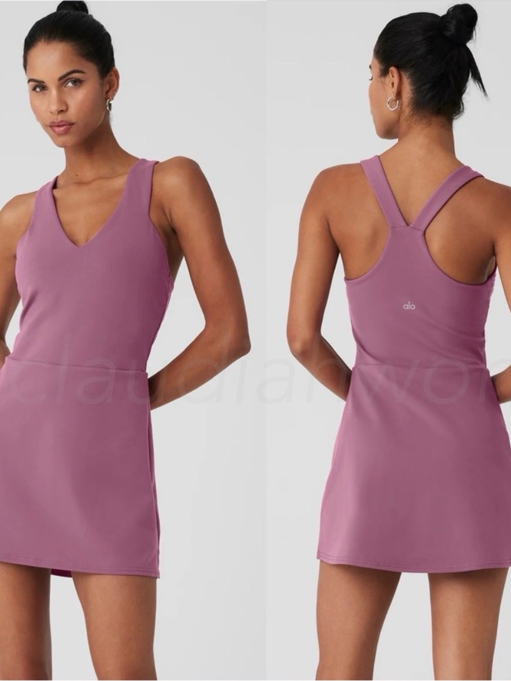 ALO Yoga Mauve V-Neck Racerback Mini Dress